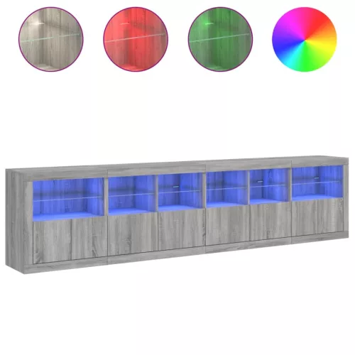  szürke sonoma tálalószekrény LED-világítással 283x37x67 cm