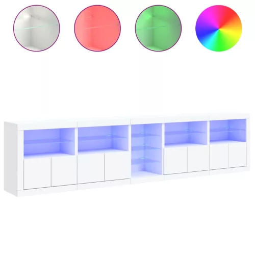  fehér tálalószekrény LED-világítással 283x37x67 cm