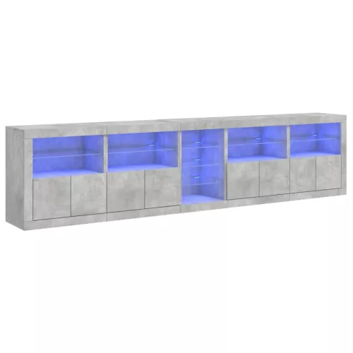  betonszürke tálalószekrény LED-világítással 283x37x67 cm