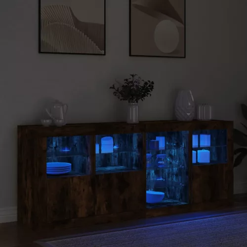  füstös tölgy színű tálalószekrény LED-ekkel 164 x 37 x 67 cm