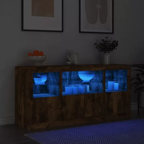  füstös tölgy színű tálalószekrény LED-ekkel 142,5 x 37 x 67 cm