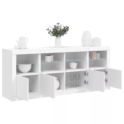  fehér tálalószekrény LED-világítással 163 x 37 x 67 cm