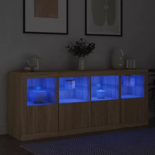  sonoma tölgy színű tálalószekrény LED-világítással 163x37x67 cm