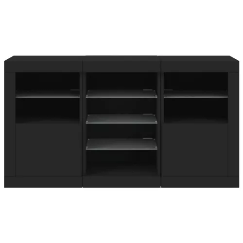  fekete tálalószekrény LED-világítással 123 x 37 x 67 cm