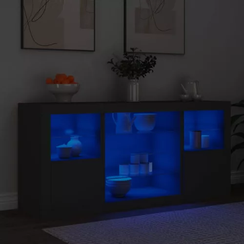  fekete tálalószekrény LED-világítással 142,5 x 37 x 67 cm