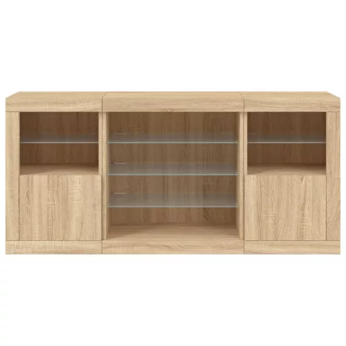  sonoma tölgy színű tálalószekrény LED-ekkel 142,5 x 37 x 67 cm