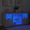  betonszürke tálalószekrény LED-világítással 142,5 x 37 x 67 cm