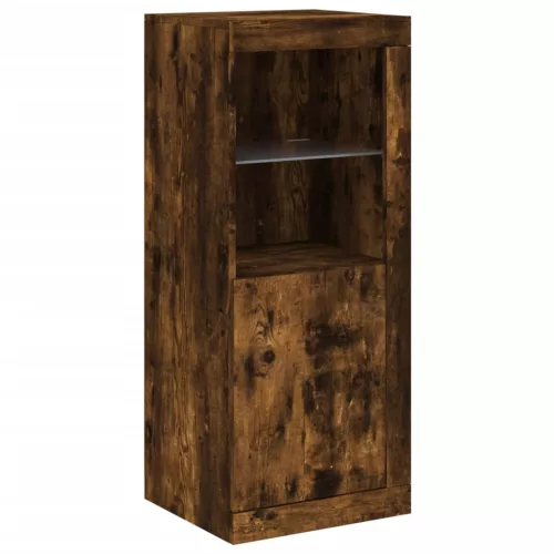  3 db füstös tölgy színű szerelt fa tálalószekrény LED-ekkel