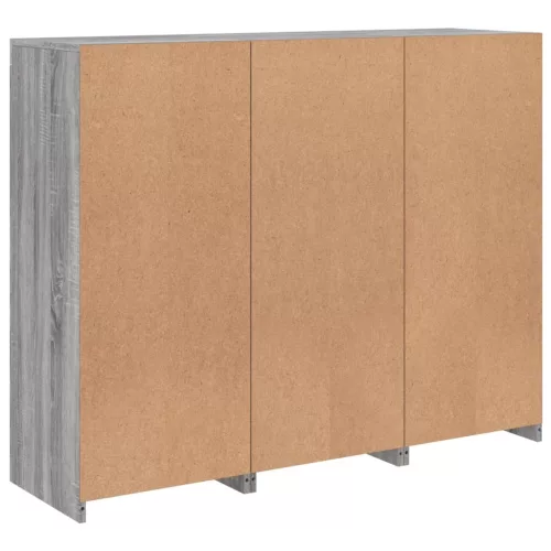  3 db szürke sonoma színű szerelt fa tálalószekrény LED-ekkel