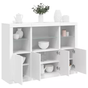  3 db fehér szerelt fa tálalószekrény LED-ekkel