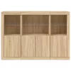  3 db sonoma tölgy színű szerelt fa tálalószekrény LED-ekkel