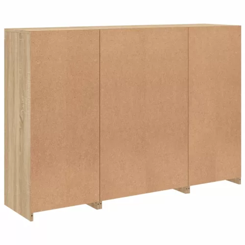  3 db sonoma tölgy színű szerelt fa tálalószekrény LED-ekkel