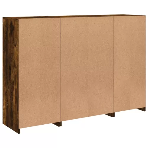  3 db füstös tölgy színű szerelt fa tálalószekrény LED-ekkel