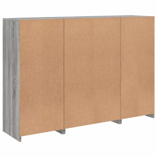  3 db szürke sonoma színű szerelt fa tálalószekrény LED-ekkel