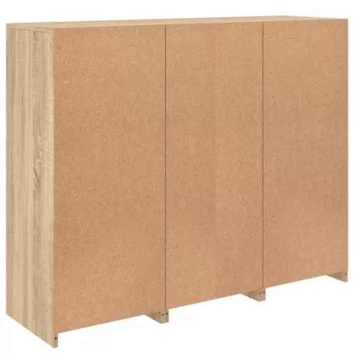  3 db sonoma tölgy színű szerelt fa tálalószekrény LED-ekkel