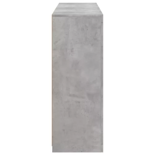  3 db betonszürke szerelt fa tálalószekrény LED-ekkel