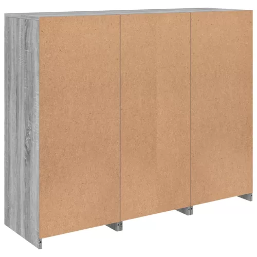  3 db szürke sonoma színű szerelt fa tálalószekrény LED-ekkel