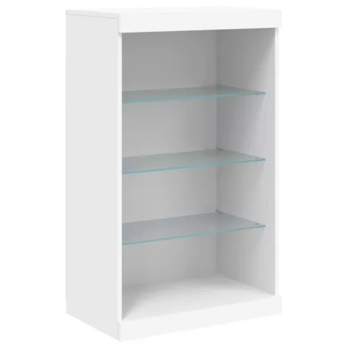  3 db fehér szerelt fa tálalószekrény LED-ekkel