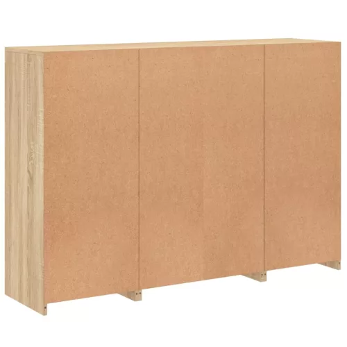  3 db sonoma tölgy színű szerelt fa tálalószekrény LED-ekkel