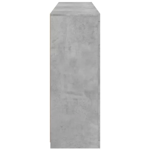  3 db betonszürke szerelt fa tálalószekrény LED-ekkel