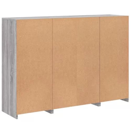  3 db szürke sonoma színű szerelt fa tálalószekrény LED-ekkel