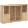  3 db sonoma tölgy színű szerelt fa tálalószekrény LED-ekkel