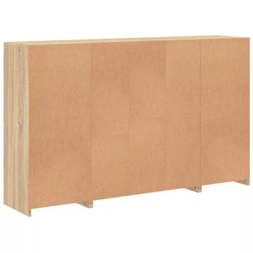  3 db sonoma tölgy színű szerelt fa tálalószekrény LED-ekkel