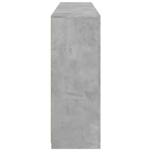  3 db betonszürke szerelt fa tálalószekrény LED-ekkel