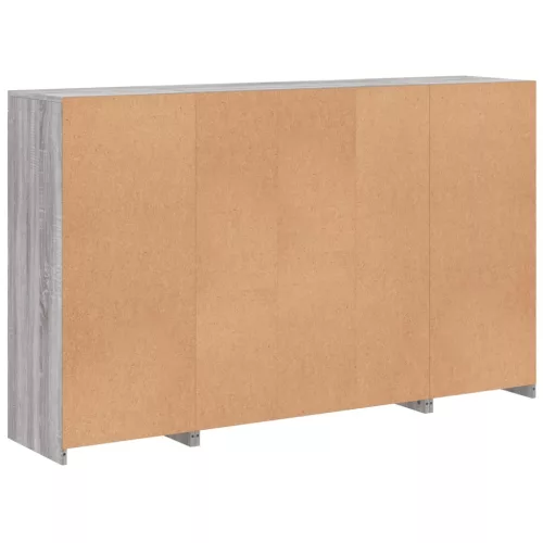  3 db szürke sonoma színű szerelt fa tálalószekrény LED-ekkel