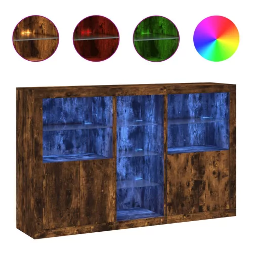  füstös tölgy színű tálalószekrény LED-ekkel 162 x 37 x 100 cm