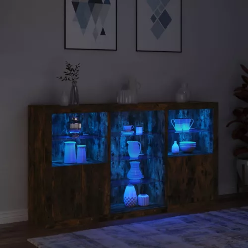  füstös tölgy színű tálalószekrény LED-ekkel 181,5 x 37 x 100 cm