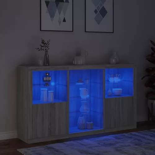  szürke sonoma színű tálalószekrény LED-ekkel 181,5x37x100 cm