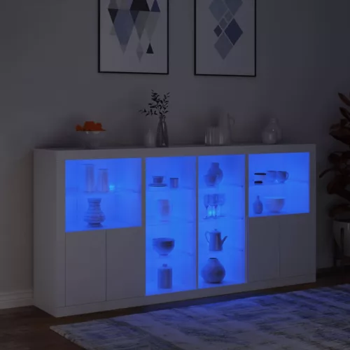  fehér tálalószekrény LED-világítással 202 x 37 x 100 cm