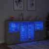  betonszürke tálalószekrény LED-világítással 202 x 37 x 100 cm