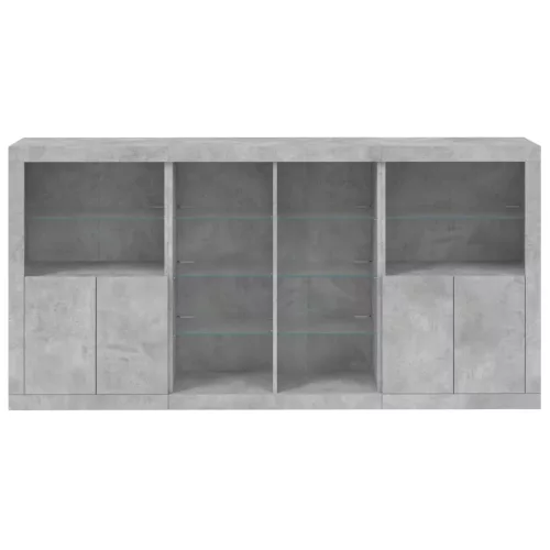  betonszürke tálalószekrény LED-világítással 202 x 37 x 100 cm