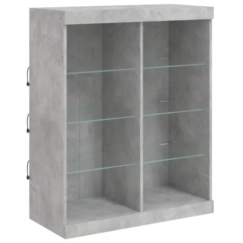  betonszürke tálalószekrény LED-világítással 202 x 37 x 100 cm
