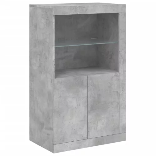  betonszürke tálalószekrény LED-világítással 202 x 37 x 100 cm