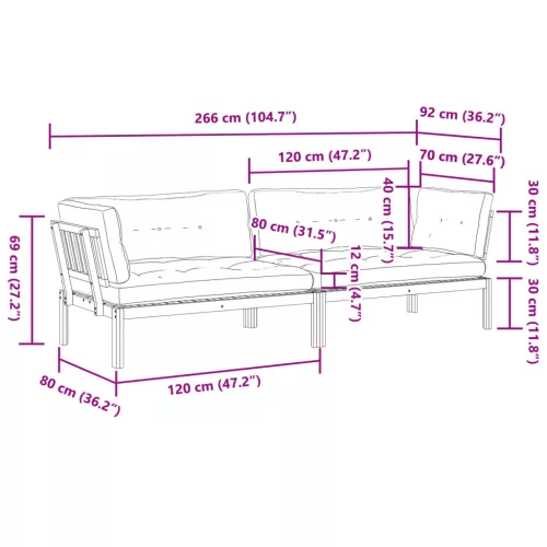  2 db tömör akácfa kerti raklap sarokkanapé párnával