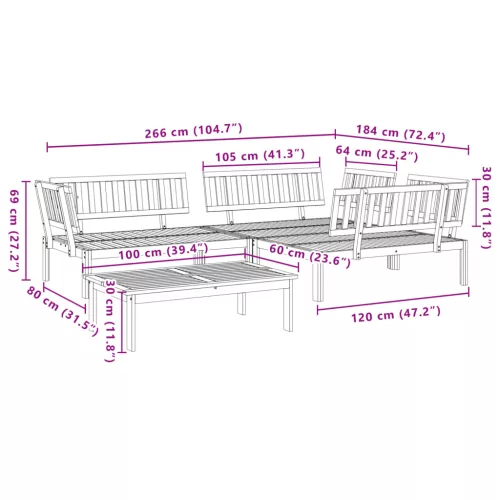  4 részes tömör akácfa kerti raklap ülőgarnitúra