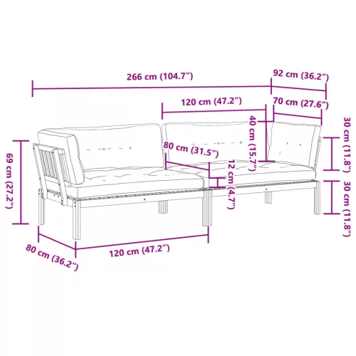  2 db tömör akácfa kerti raklap sarokkanapé párnával