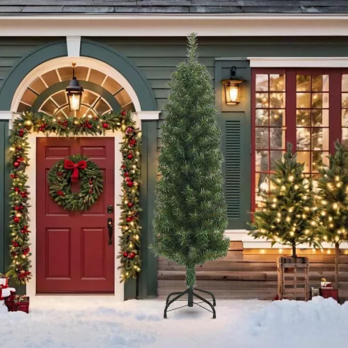  zöld PVC vékony műkarácsonyfa állvánnyal 210 cm