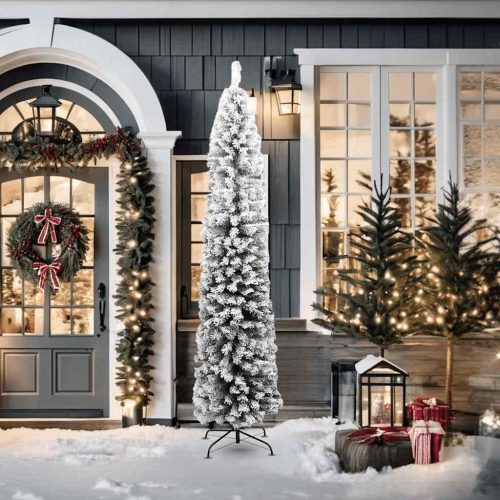  zöld PVC vékony műkarácsonyfa hóval 210 cm