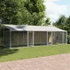  szürke horganyzott acél kutyaketrec tetővel és ajtókkal 6x2x2 m