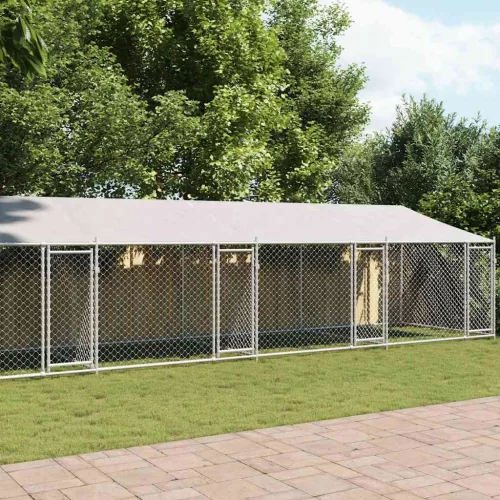  szürke horganyzott acél kutyaketrec tetővel és ajtókkal 10x2x2m