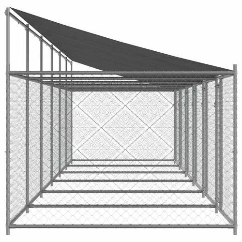  szürke horganyzott acél kutyaketrec tetővel és ajtókkal 12x2x2m