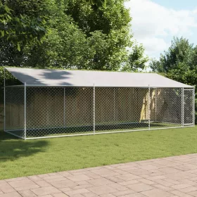    szürke horganyzott acél kutyaketrec tetővel és ajtókkal 6x2x2 m