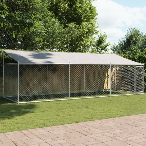  szürke horganyzott acél kutyaketrec tetővel és ajtókkal 6x2x2 m