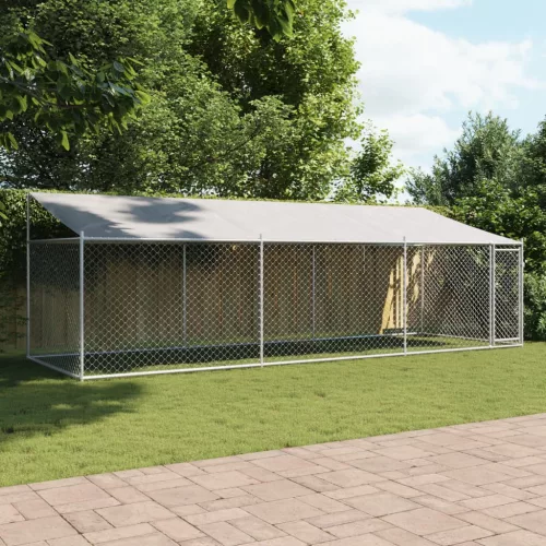  szürke horganyzott acél kutyaketrec tetővel és ajtókkal 6x2x2 m