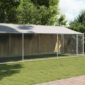    szürke horganyzott acél kutyaketrec tetővel és ajtóval 8x2x2 m