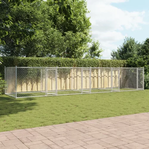  szürke horganyzott acél kutyaketrec ajtókkal 8 x 2 x 1,5 m